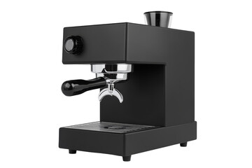Black espresso machine with a silver handle, isolated