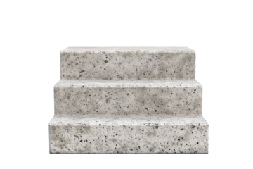 Three step stone staircase with a white background, isolated