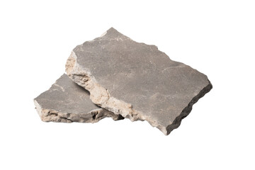 Two pieces of stone are laying on a white background, isolated