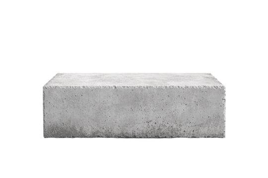 Grey concrete block sits on a white background, isolated