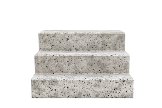 Three step stone staircase with a white background, isolated