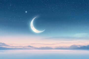 Fototapeta premium Crescent moon in night sky over cloudy landscape