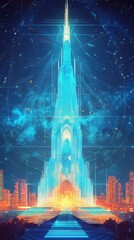 A futuristic city with a central radiant crystalline tower