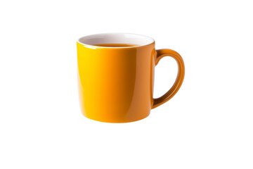 Yellow coffee cup sits on a white background, isolated