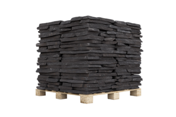 Stack of black stones on a pallet, isolated