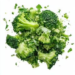 Freshly Cut Broccoli Pieces on White Background for Healthy Cooking