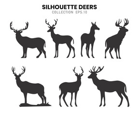Silhouette deers in wildlife collection.Vector illustration