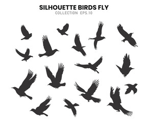 Silhouette crowd birds flay collection.Vector illustration