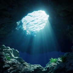 Light Rays Penetrate Crystal Clear Water Above Coral Reef Below