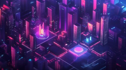Futuristic Cityscape with Neon Lights and Vibrant Colors