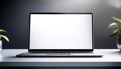Striking Apple MacBook Pro Mockup Template Sleek Black Frame Embracing a Vacant Canvas, Primed for Digital Artistry, Web Design, or Home Decor.