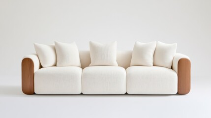 Modern White Sofa with Wooden Accents Minimalist Design