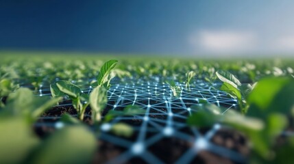 Innovative agricultural technology enhancing crop growth in modern fields nature digital farming green environment low angle sustainability