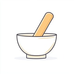 mortar and pestle, a simple line drawing, flat design style, pastel colors, white background