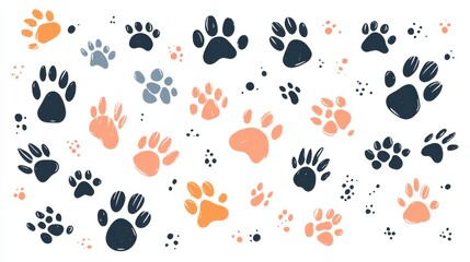 Fototapeta premium Colorful Collection of Animal Paw Prints on White Background