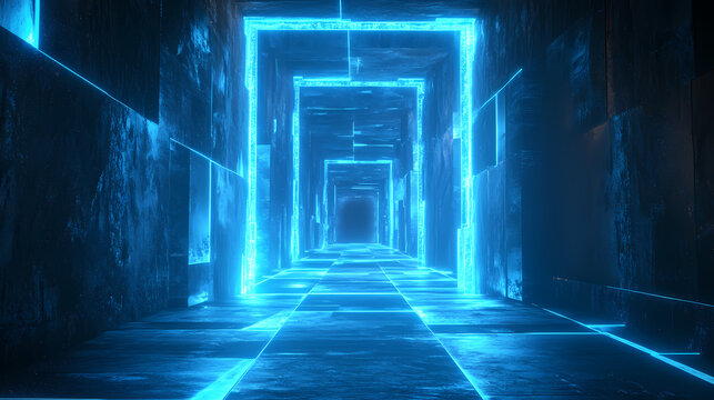 Illuminated portal imagery in a futuristic landscape representing a gateway to a parallel dimension. Glowing Parallel Dimensions. Illustration