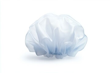 White plastic shower cap with a blue trim