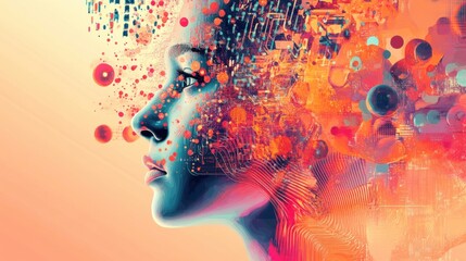 Abstract representation of a woman's profile with vibrant colors
