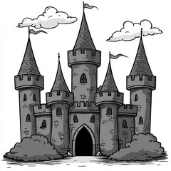 Obraz premium Majestic Stone Castle Illustration Fairytale Medieval Fortress Fantasy Architecture Drawing