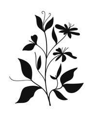 Silhouette Twigs with Leaves in a Botanical Style.Vector illustration