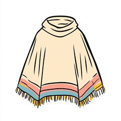 poncho, a simple line drawing, flat design style, pastel colors, white background