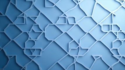 Abstract blue geometric pattern with interconnected lines and shapes