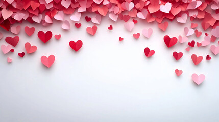 A delightful arrangement of red and pink paper hearts on a white background, perfect for Valentine's Day promotions, love notes, and cheerful content creation.