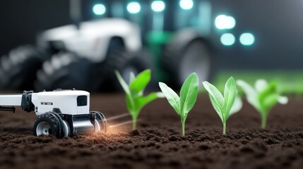 Innovative agricultural robotics enhancing crop growth modern farm technology showcase nighttime close-up automation in agriculture