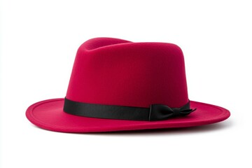 Red hat with a black ribbon and a black bow