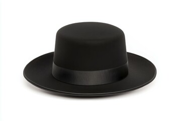 Black hat with a black ribbon around the base