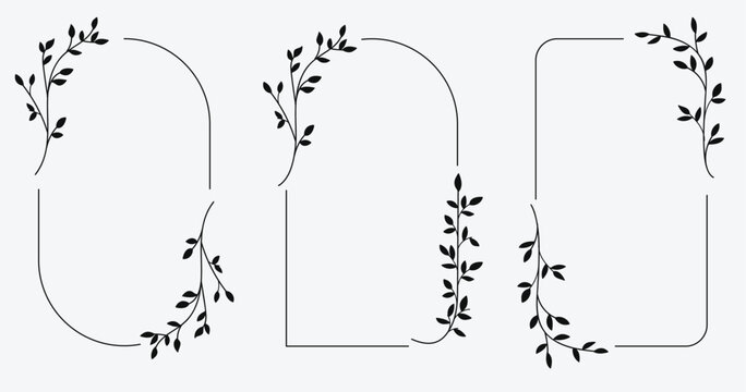 Botanical line art border frame collection.Wedding frame border vector illustration.