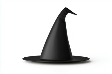 Fototapeta premium Black hat with a pointed top sits on a white background