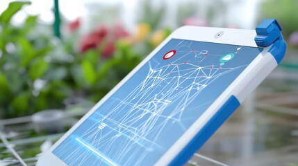 Innovative technology displaying data analysis in a greenhouse environment digital device overview nature-vibrant setting