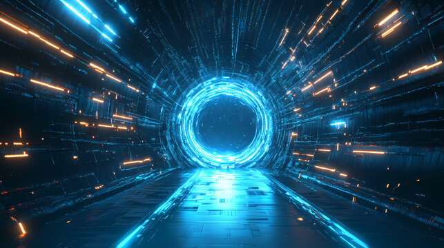 A futuristic portal opening into a parallel dimension with glowing edges. Glowing Parallel Dimensions. Illustration