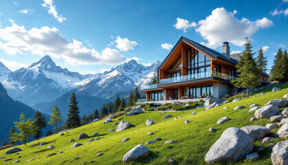 Fototapeta premium modern house home villa in the village mountain
