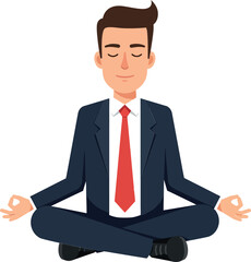 Businessman in a suit meditating peacefully in a flat style vector illustration