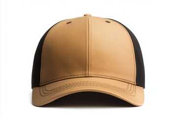 Fototapeta premium Tan and black baseball cap with a mesh panel