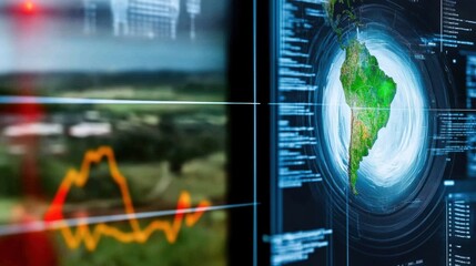 Data visualization of south america digital analysis technology environment close-up view modern concept for insights