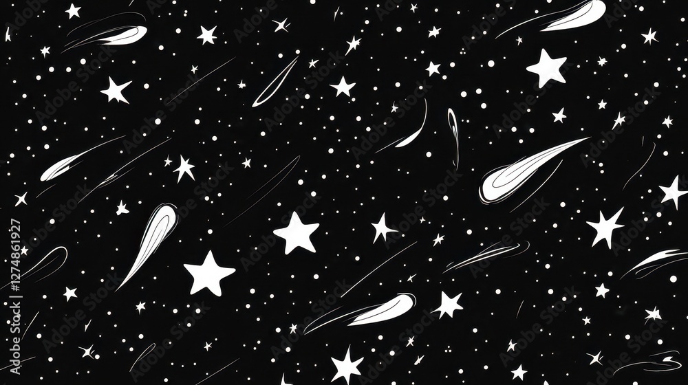 Canvas Prints white stars and comets on a black space background
