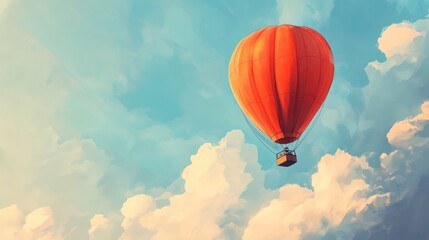 Fototapeta premium A Serene Journey: Orange Hot Air Balloon Soaring Through a Pastel Sky