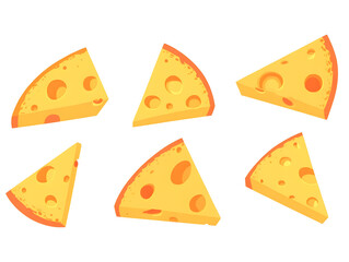 Swiss Cheese Wedge Illustrations in a Fun and Playful Cartoon Style for Digital Media, Menus, and Food Advertising