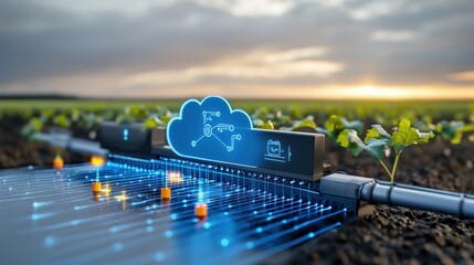Smart irrigation system enhancing crop growth agricultural field digital technology rural environment aerial view sustainability concept