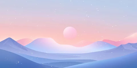 Gardinen Gentle snowy mountain landscape with pastel sun and sky © novian