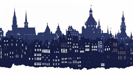 Fototapeta premium Silhouette of Orleans skyline with historic architecture under night sky, France urban cityscape illustration