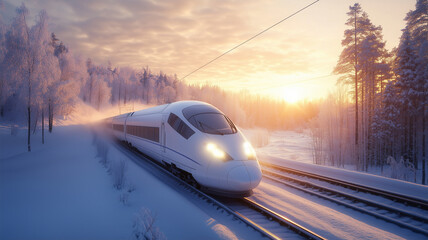 Naklejka premium 雪原を駆け抜ける新幹線