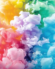 Fototapeta premium A vibrant swirl of colorful smoke or ink forms, creating an artistic and abstract visual appeal with hues of pink, blue, green, and yellow.