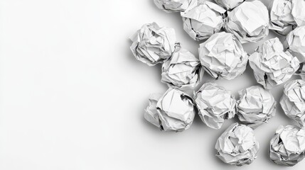Crumpled White Paper Balls on Clean Surface Background