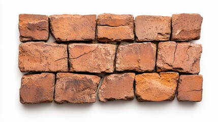 Fototapeta premium Close-up View of Reddish-Brown Bricks Arranged in a Staggered Pattern Against White Background