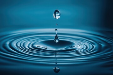 Clear water droplets create circular ripples on the smooth surface