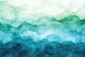 Watercolor painting depicting layers of abstract mountains and waves